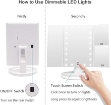 Cargar imagen en el visor de la galería, Espejo de Tocador de Maquillaje con Iluminación LED - Pantalla Táctil, 3 Aumentos y Rotación Ajustable
