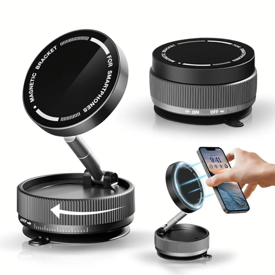 Soporte Magnético para Teléfono con Ventosa al Vacío – Diseño Compacto y Estable para Coche